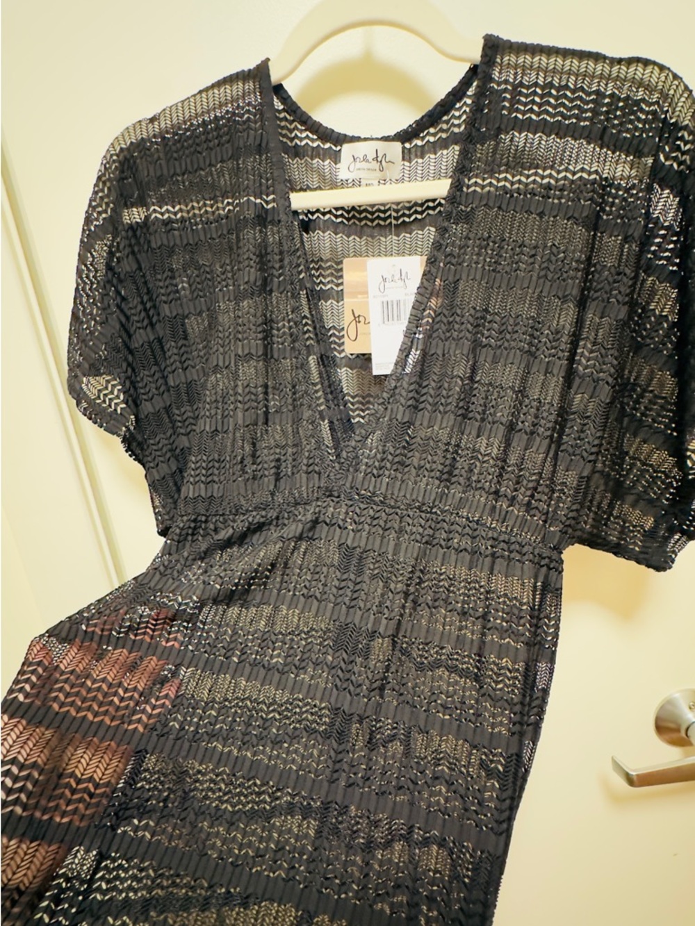 Black Open-Knit V-Neck Cover-Up
